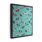Hand drawn horses, Flower horses, Floral Pattern, Aqua Blue Framed Canvas Print Gallery Image 2