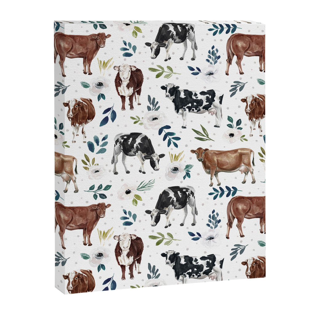 Hand-painted Cows and White Flowers with Blue Accents Canvas Print Gallery Image 8
