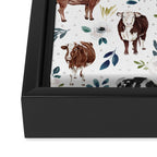 Hand-painted Cows and White Flowers with Blue Accents Framed Canvas Print Gallery Image 3