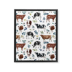 Hand-painted Cows and White Flowers with Blue Accents Framed Canvas Print Gallery Image 8