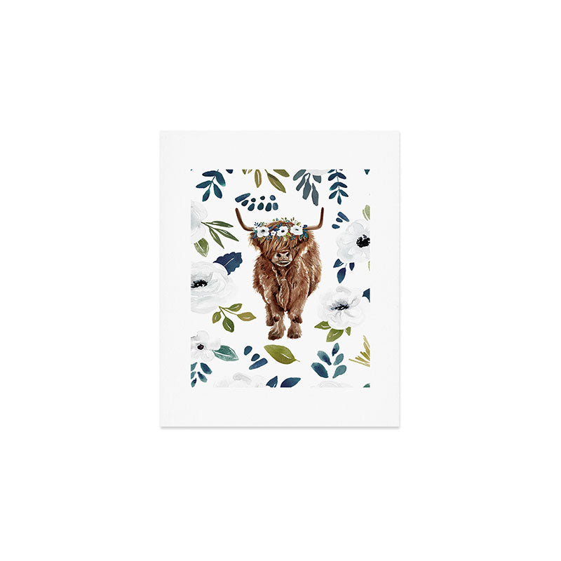 Highland Cow, Highland Cows with Flowers, Flower Crown, Floral Print, Watercolor Art Print Gallery Image 1