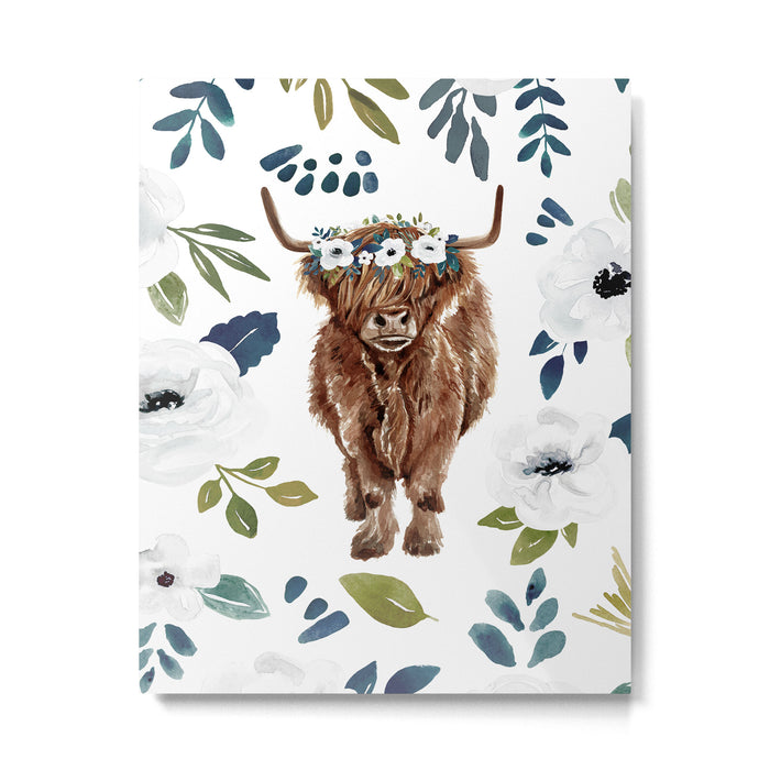 Highland Cow, Highland Cows with Flowers, Flower Crown, Floral Print, Watercolor Metal Print Gallery Image 1