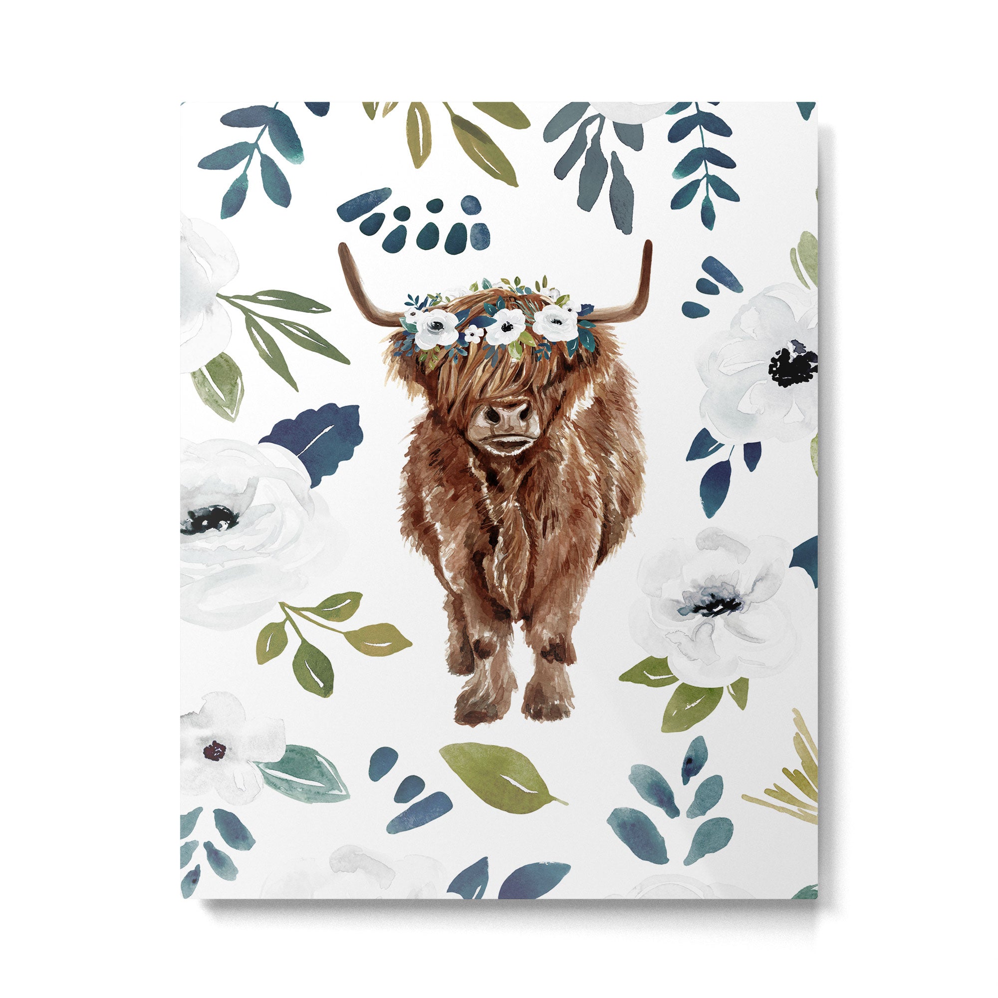 Highland Cow, Highland Cows with Flowers, Flower Crown, Floral Print, Watercolor Metal Print Gallery Image 6