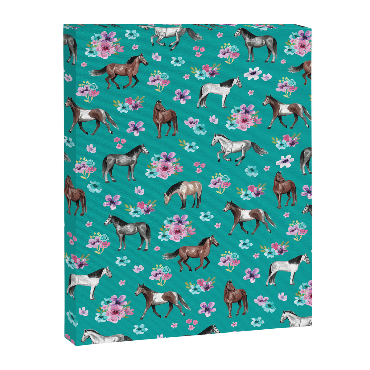 Horse Pattern, Floral Print, Turquoise, Little Girls Room, Horses Canvas Print Gallery Image 8