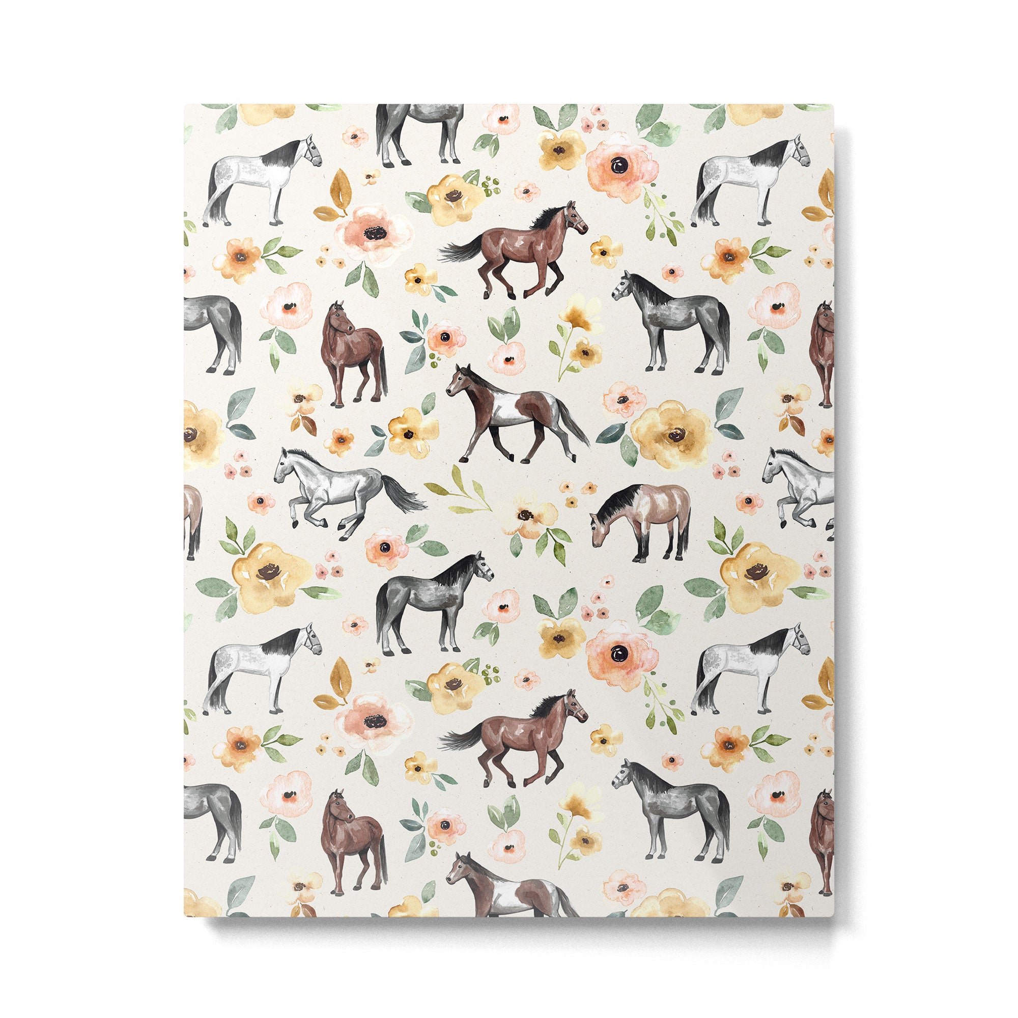 Horses and Flowers, Sunrise Floral, Cream, Horse Print, Horse Illustration, Pink and Yellow, Equestrian, Little Girls Metal Print Gallery Image 4