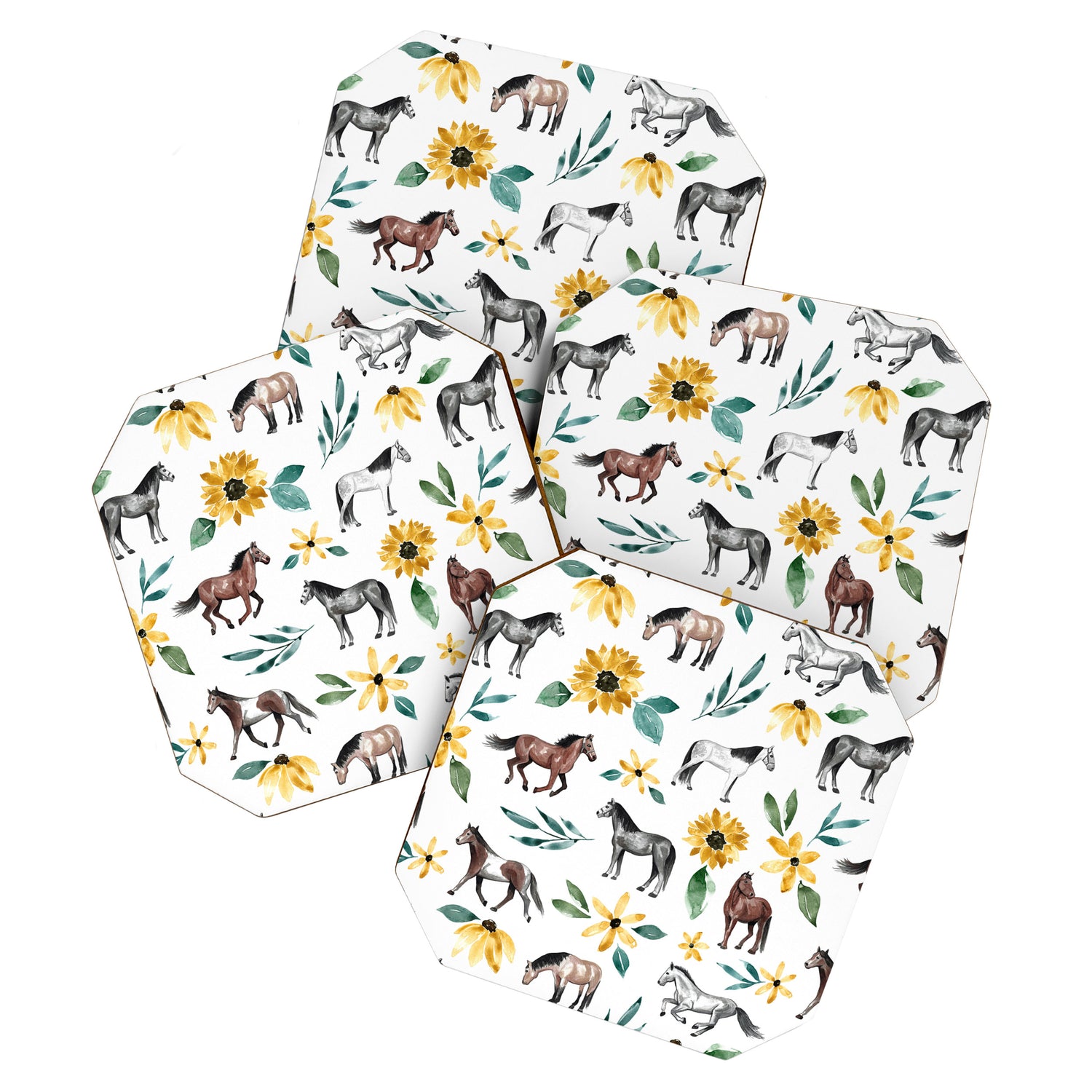 Horses and Sunflowers, Horse Art, Horse Decor, Yellow Flowers, Equestrian Art Coaster Gallery Image 1