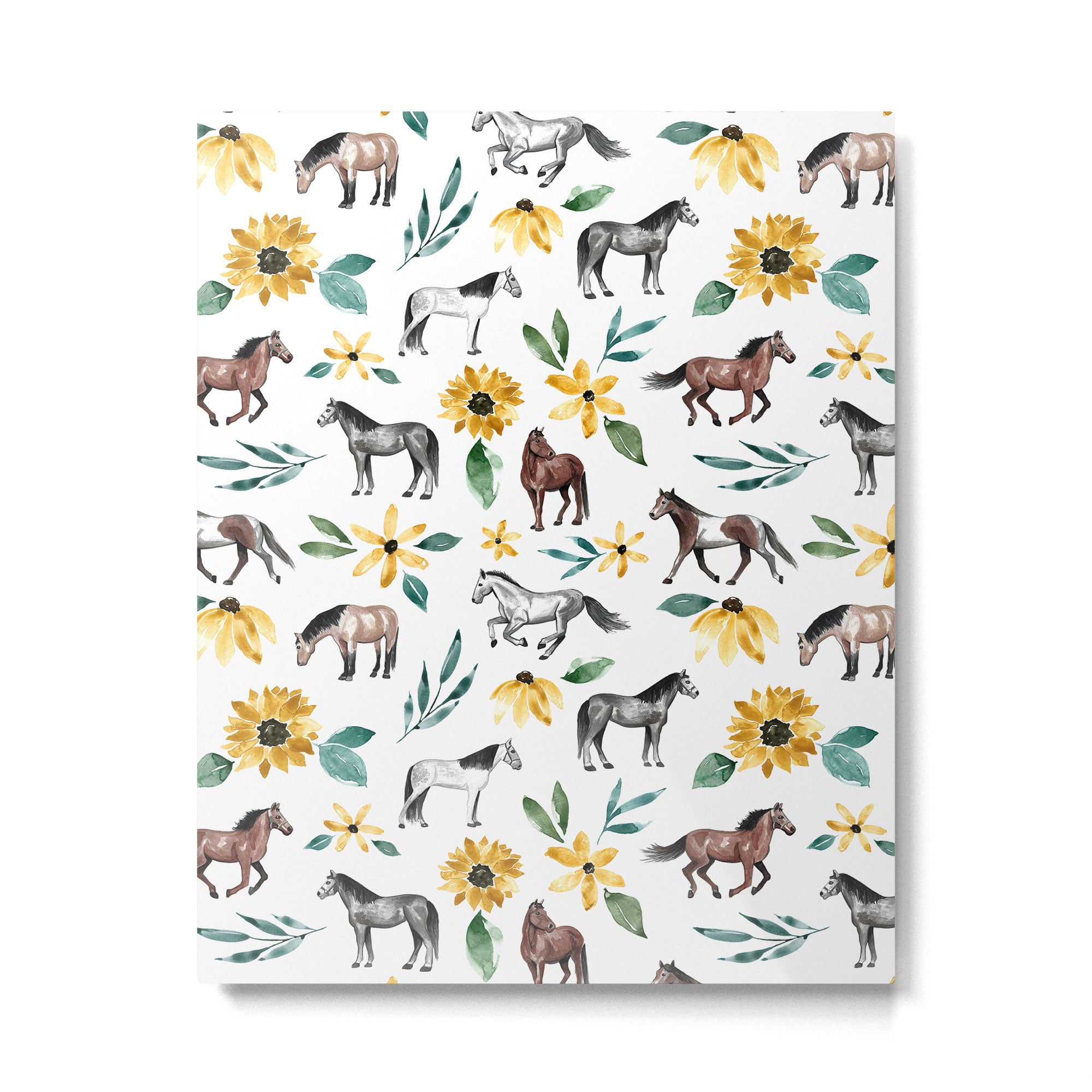 Horses and Sunflowers, Horse Art, Horse Decor, Yellow Flowers, Equestrian Art Metal Print Gallery Image 6