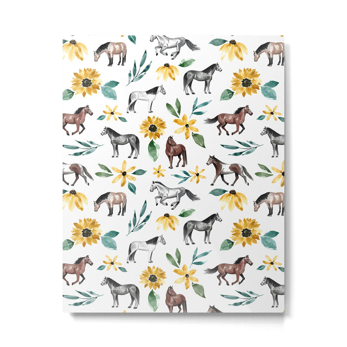 Horses and Sunflowers, Horse Art, Horse Decor, Yellow Flowers, Equestrian Art Metal Print Gallery Image 1