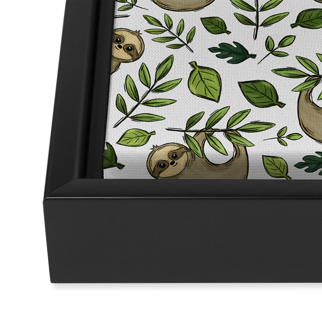 Little Sloth Hanging Around, Cute Sloth Print, Gray and Green, Hand-Drawn Sloth Framed Canvas Print Gallery Image 3