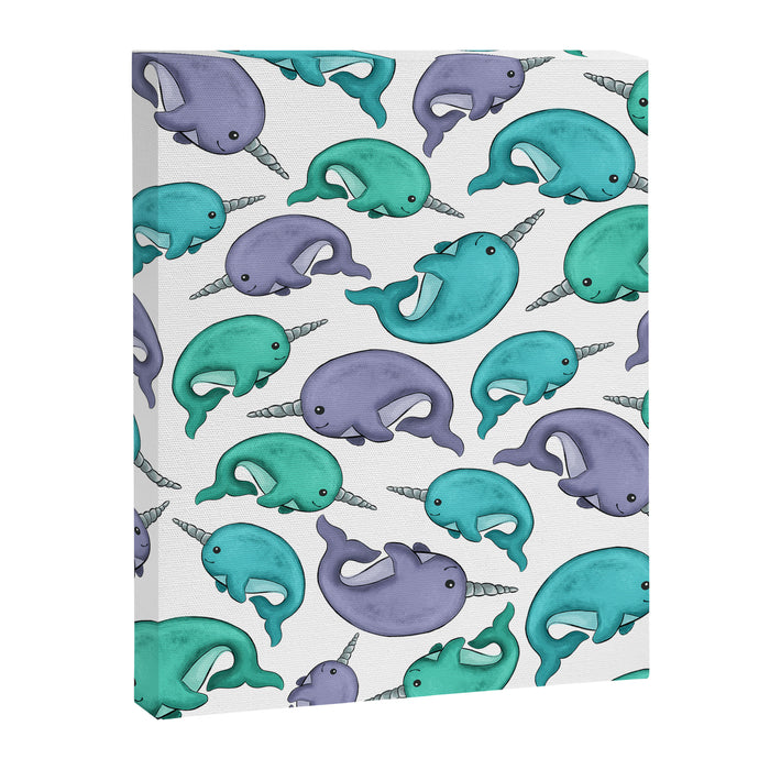 Narwhal Print, Blue, Green, Purple Narwhals Canvas Print Gallery Image 1