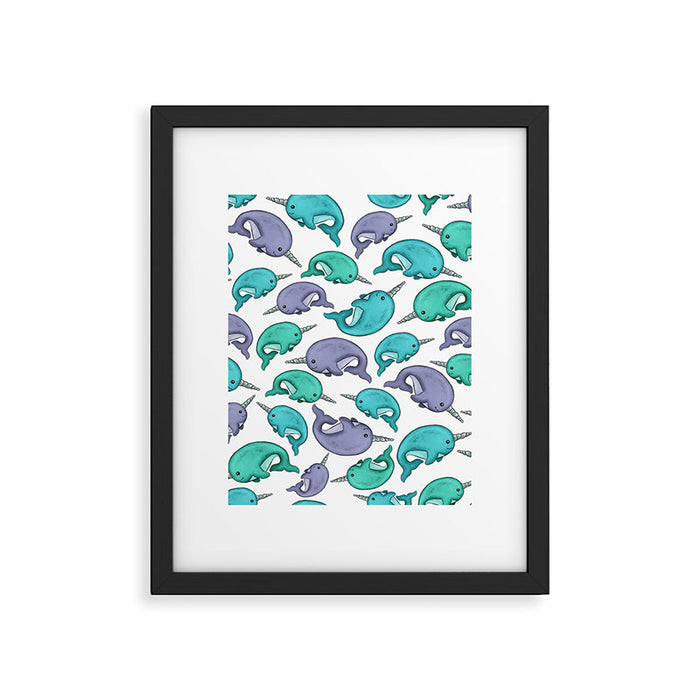 Narwhal Print, Blue, Green, Purple Narwhals Framed Art Print Gallery Image 1