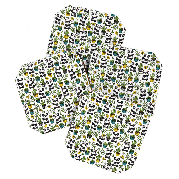Panda Print, Succulents, Greenery and Cute Pandas, Flowers and Cactus Coaster Gallery Image 1