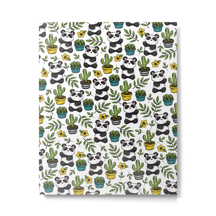 Panda Print, Succulents, Greenery and Cute Pandas, Flowers and Cactus Metal Print Gallery Image 1
