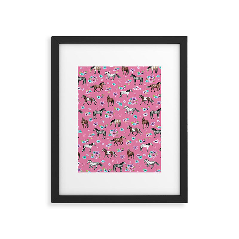 Pink Horse Print, Hand Drawn, Horses and Flowers, Girls Room, Framed Art Print Gallery Image 6