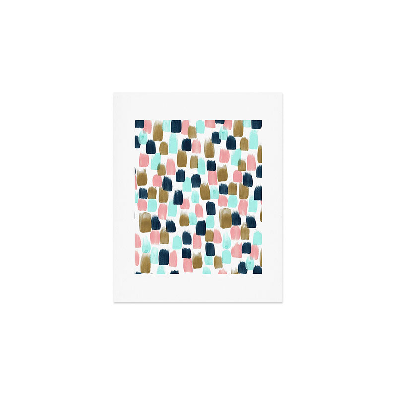 Pink, Mint, Navy & Gold Abstract Print, Nursery Art, Little Girls Room Art Print Gallery Image 1