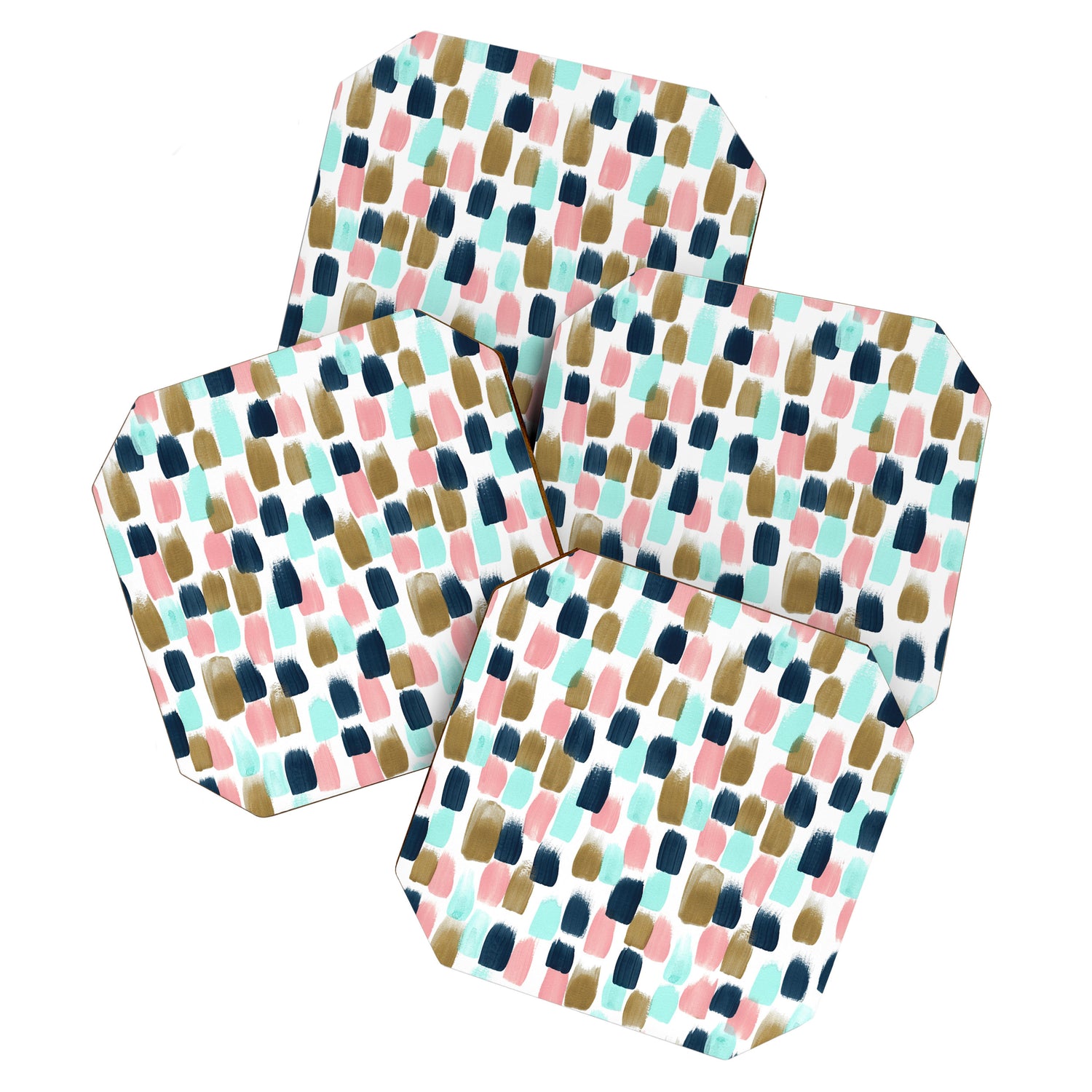 Pink, Mint, Navy & Gold Abstract Print, Nursery Art, Little Girls Room Coaster Gallery Image 1