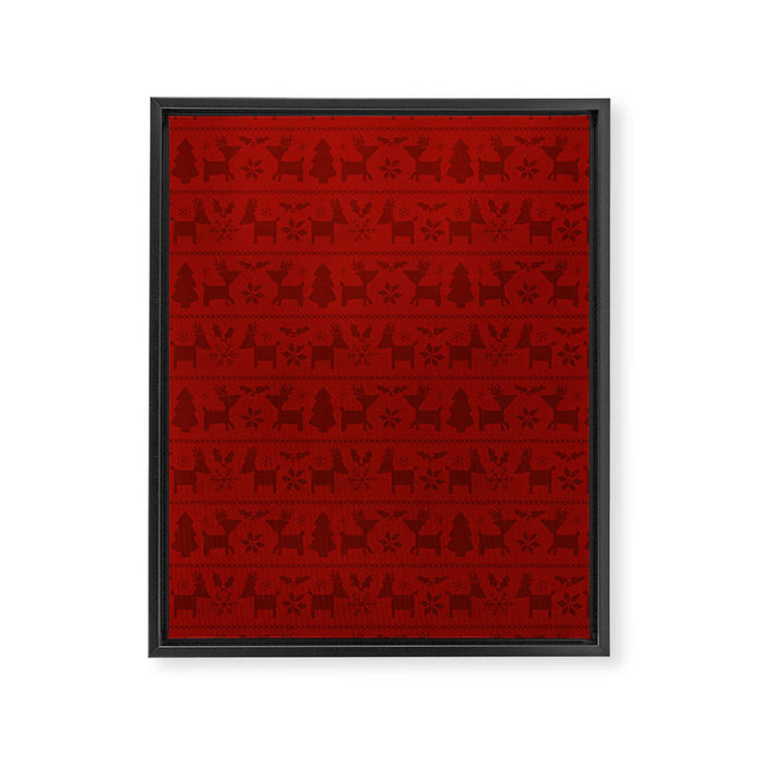 Red Reindeer Fair Isle Print, Red Holiday, Christmas Cheer, Red Christmas Sweater Framed Canvas Print Gallery Image 1