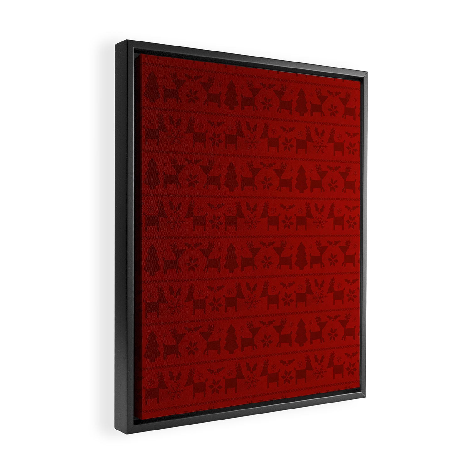 Red Reindeer Fair Isle Print, Red Holiday, Christmas Cheer, Red Christmas Sweater Framed Canvas Print Gallery Image 2