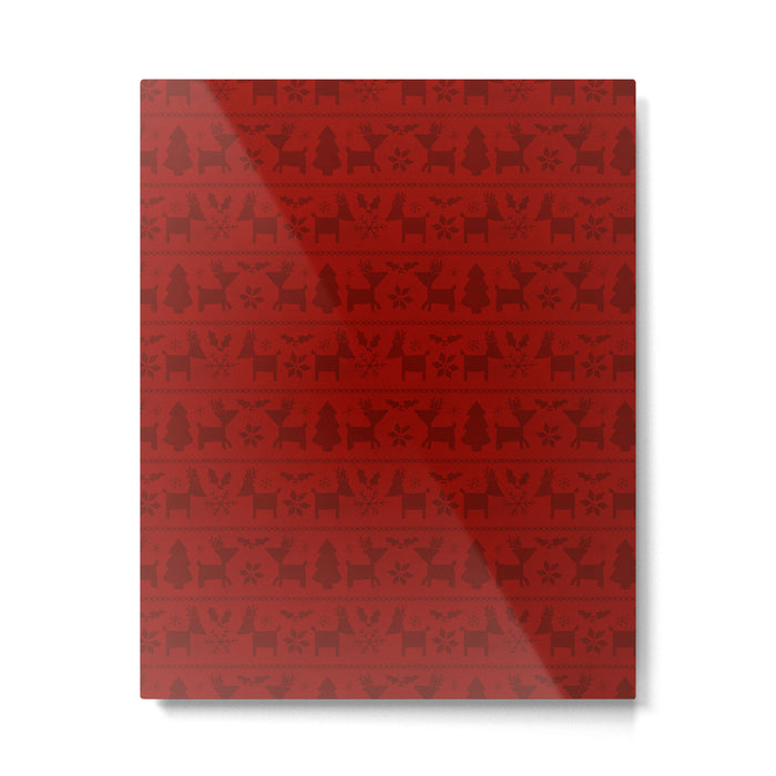 Red Reindeer Fair Isle Print, Red Holiday, Christmas Cheer, Red Christmas Sweater Metal Print Gallery Image 1