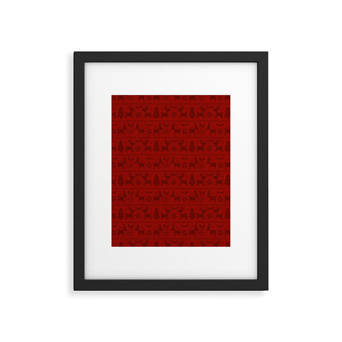 Red Reindeer Fair Isle Print, Red Holiday, Christmas Cheer, Red Christmas Sweater Framed Art Print Gallery Image 1