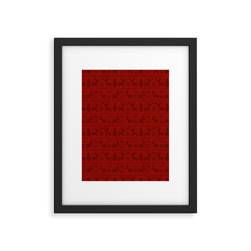Red Reindeer Fair Isle Print, Red Holiday, Christmas Cheer, Red Christmas Sweater Framed Art Print Gallery Image 6