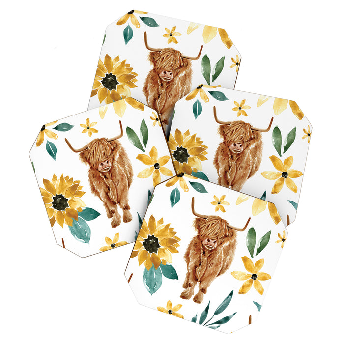 Sunflower Floral Highland Cow Coaster Gallery Image 1