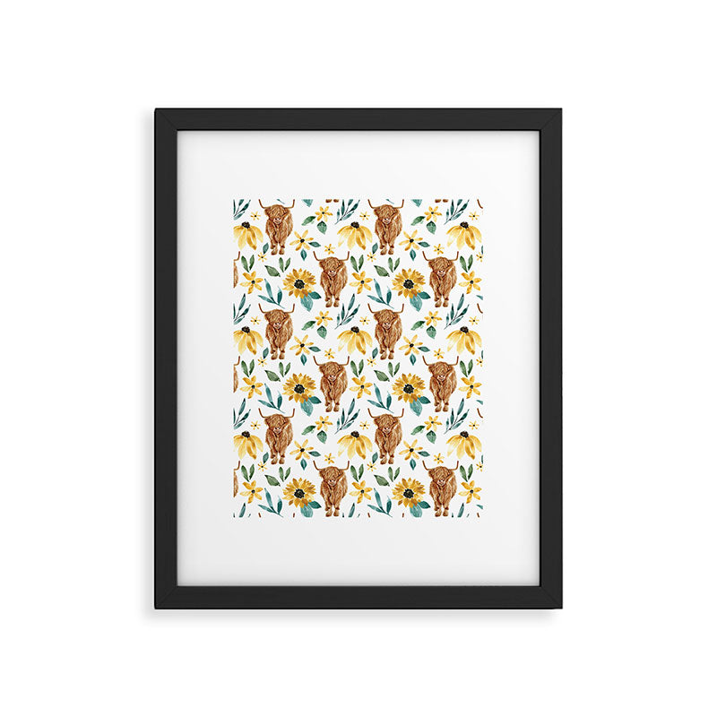 Sunflower Floral Highland Cow Framed Art Print Gallery Image 6