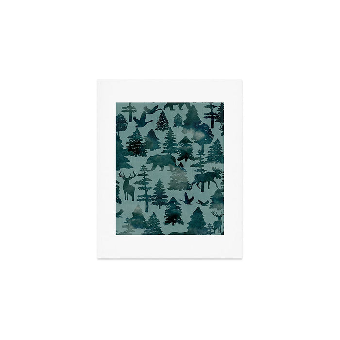 The Wild North, Wildlife, Blue Silhouette Forest and Animal Print Art Print Gallery Image 1