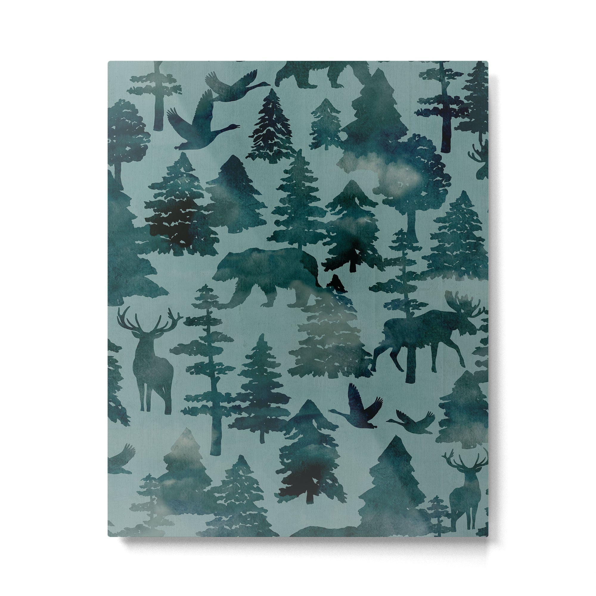 The Wild North, Wildlife, Blue Silhouette Forest and Animal Print Metal Print Gallery Image 6