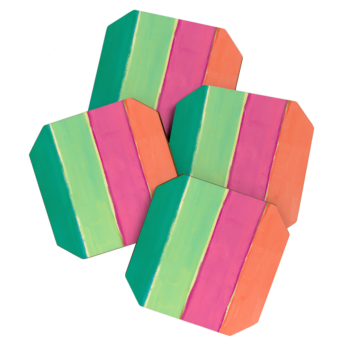 Peacock and Magenta Stripe Art Coaster