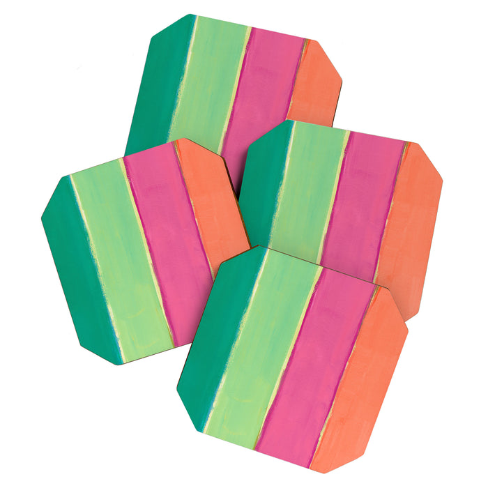 Peacock and Magenta Stripe Art Coaster Gallery Image 1