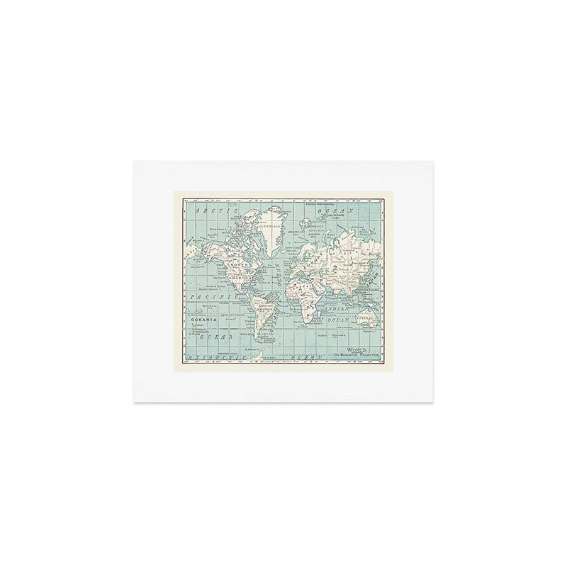 World Map in Blue and Cream Art Print Gallery Image 1