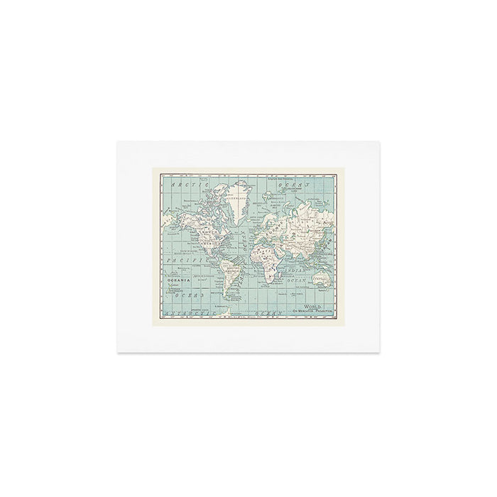 World Map in Blue and Cream Art Print Gallery Image 1