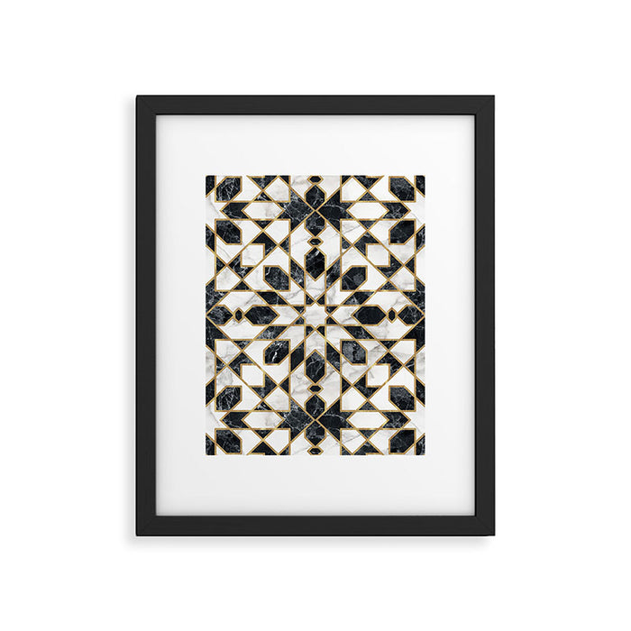 Black and white marble Moroccan mosaic Framed Art Print Gallery Image 1