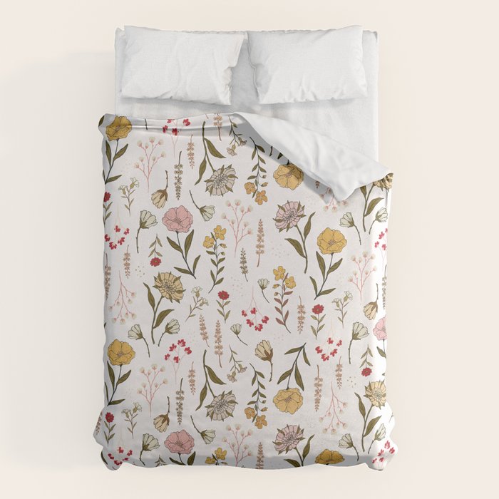 Spring Garden Flower Collection - White Duvet Cover Gallery Image 1