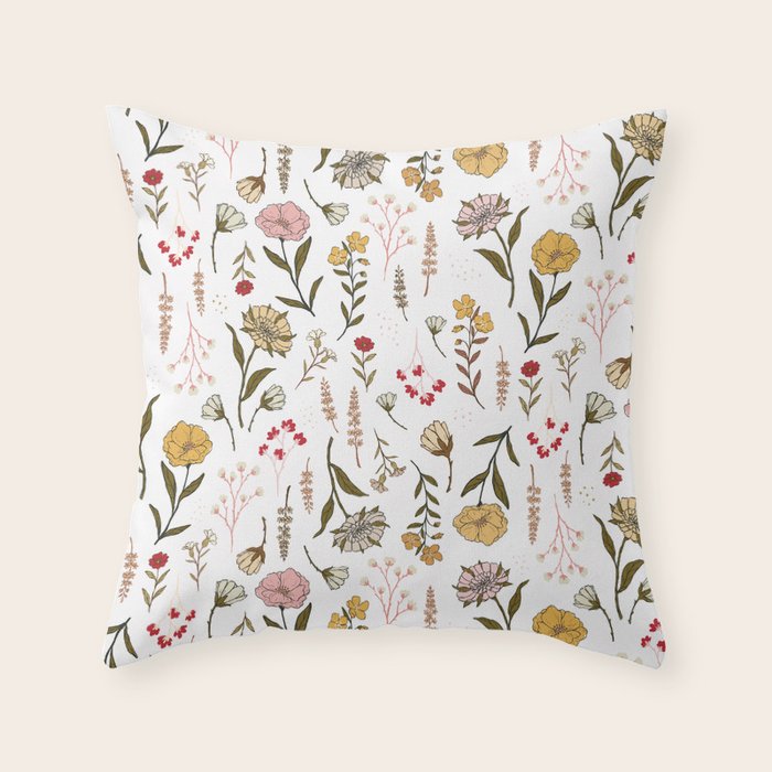 Spring Garden Flower Collection - White Throw Pillow Gallery Image 6