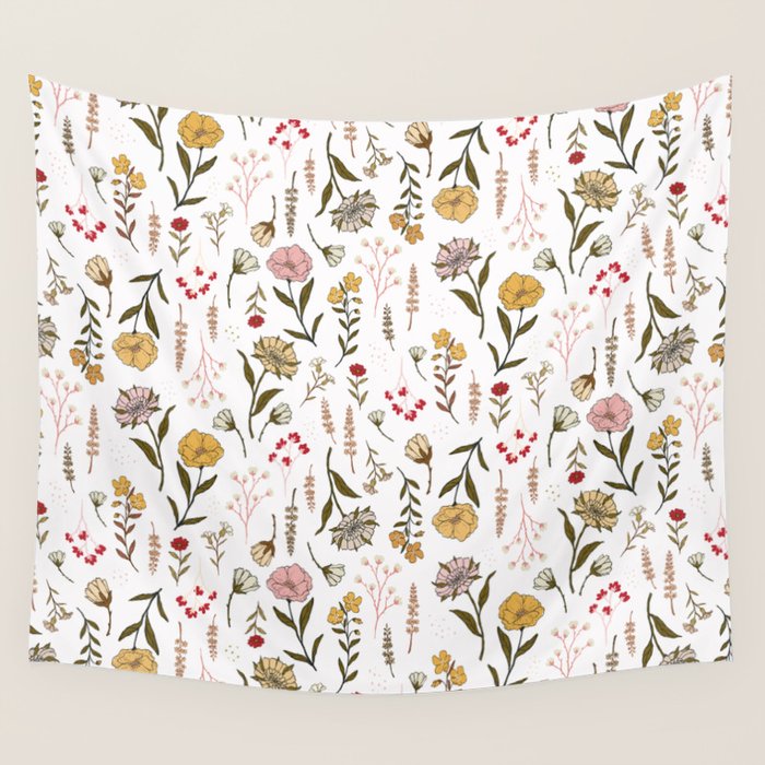 Spring Garden Flower Collection - White Wall Tapestry Gallery Image 1