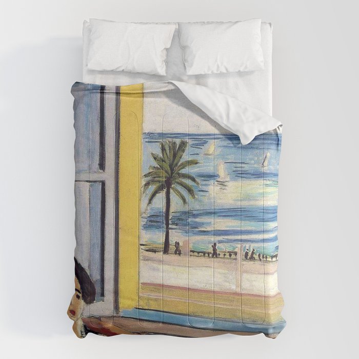 Seated Woman, Back Turned to the Open Window of Ocean & Seaside by Henri Matisse Comforter Gallery Image 1