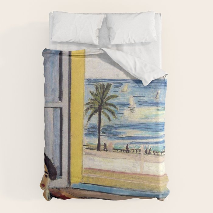 Seated Woman, Back Turned to the Open Window of Ocean & Seaside by Henri Matisse Duvet Cover Gallery Image 1
