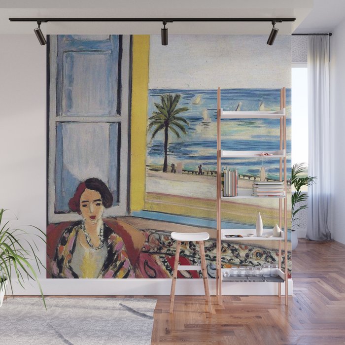 Seated Woman, Back Turned to the Open Window of Ocean & Seaside by Henri Matisse Wall Mural Gallery Image 1