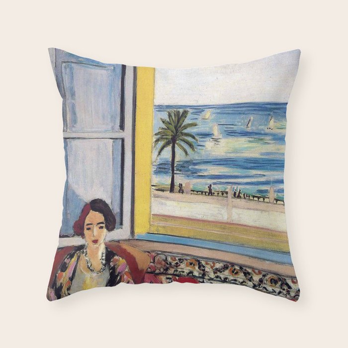 Seated Woman, Back Turned to the Open Window of Ocean & Seaside by Henri Matisse Throw Pillow Gallery Image 6