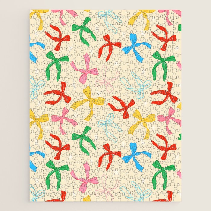 Festive Coquette Bow Pattern on Cream Jigsaw Puzzle Gallery Image 1