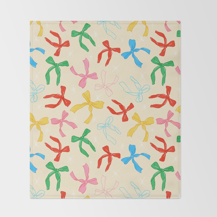 Festive Coquette Bow Pattern on Cream Throw Blanket Gallery Image 2