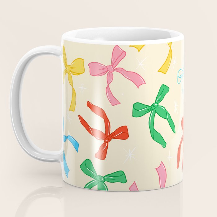 Festive Coquette Bow Pattern on Cream Coffee Mug Gallery Image 3