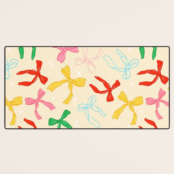 Festive Coquette Bow Pattern on Cream Desk Mat Gallery Image 3