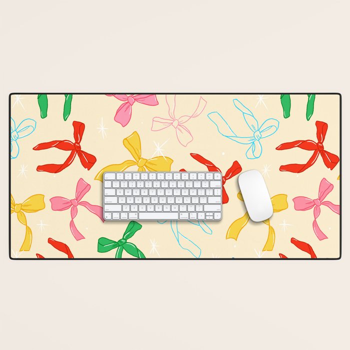 Festive Coquette Bow Pattern on Cream Desk Mat Gallery Image 1