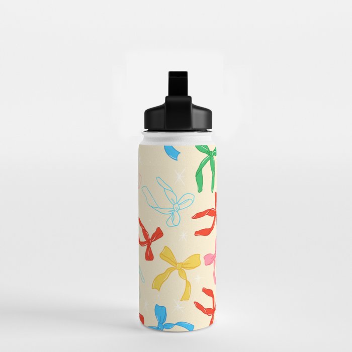 Festive Coquette Bow Pattern on Cream Water Bottle Gallery Image 2