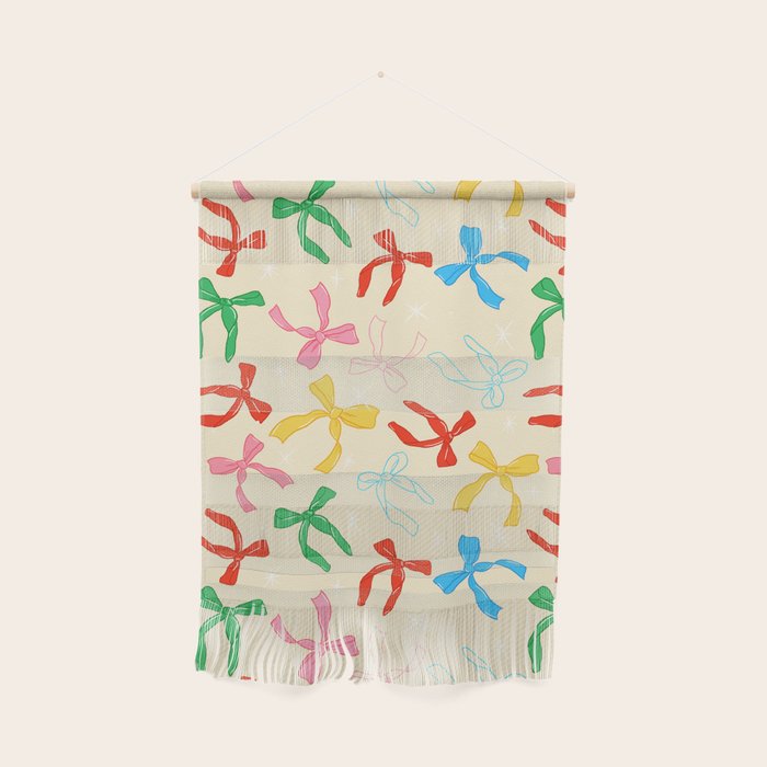 Festive Coquette Bow Pattern on Cream Wall Hanging Gallery Image 1