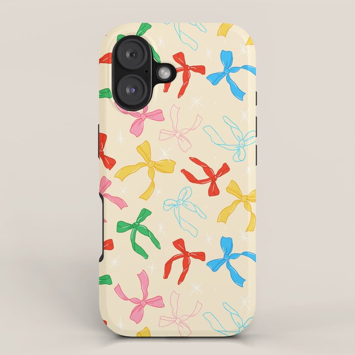 Festive Coquette Bow Pattern on Cream iPhone Case Gallery Image 1