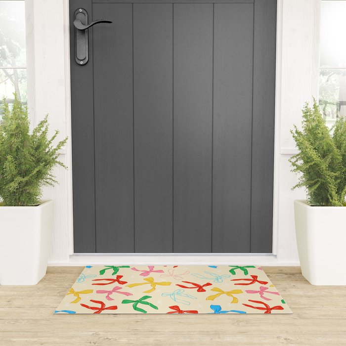 Festive Coquette Bow Pattern on Cream Welcome Mat Gallery Image 3